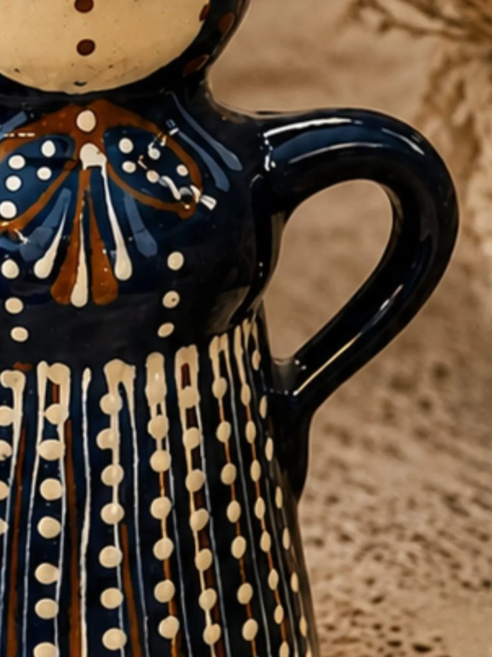 Polish Pottery Hand Painted Woman Figurine Candle Holder